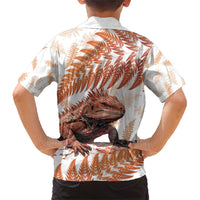 Red New Zealand Tuatara Family Matching Short Sleeve Bodycon Dress and Hawaiian Shirt Aotearoa Sphenodon Punctatus Silver Fern LT14 - Polynesian Pride