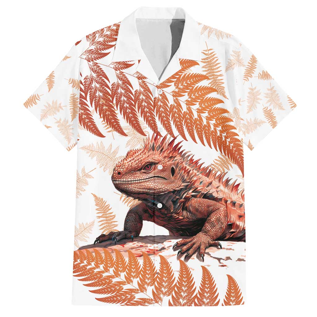 Red New Zealand Tuatara Family Matching Tank Maxi Dress and Hawaiian Shirt Aotearoa Sphenodon Punctatus Silver Fern LT14 Dad's Shirt - Short Sleeve Red - Polynesian Pride