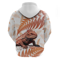 Red New Zealand Tuatara Hoodie Aotearoa Sphenodon Punctatus Silver Fern LT14 - Polynesian Pride