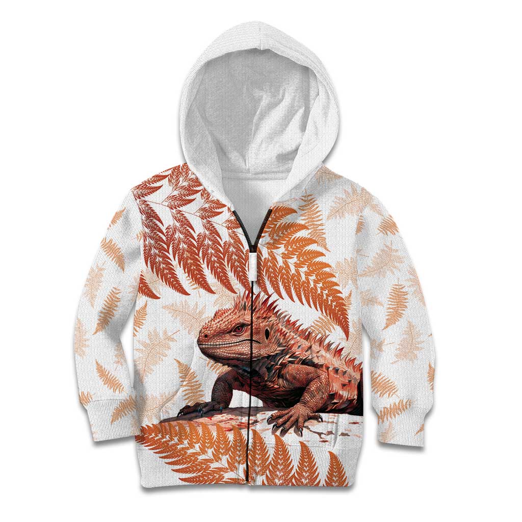 Red New Zealand Tuatara Kid Hoodie Aotearoa Sphenodon Punctatus Silver Fern LT14 Zip Hoodie Red - Polynesian Pride