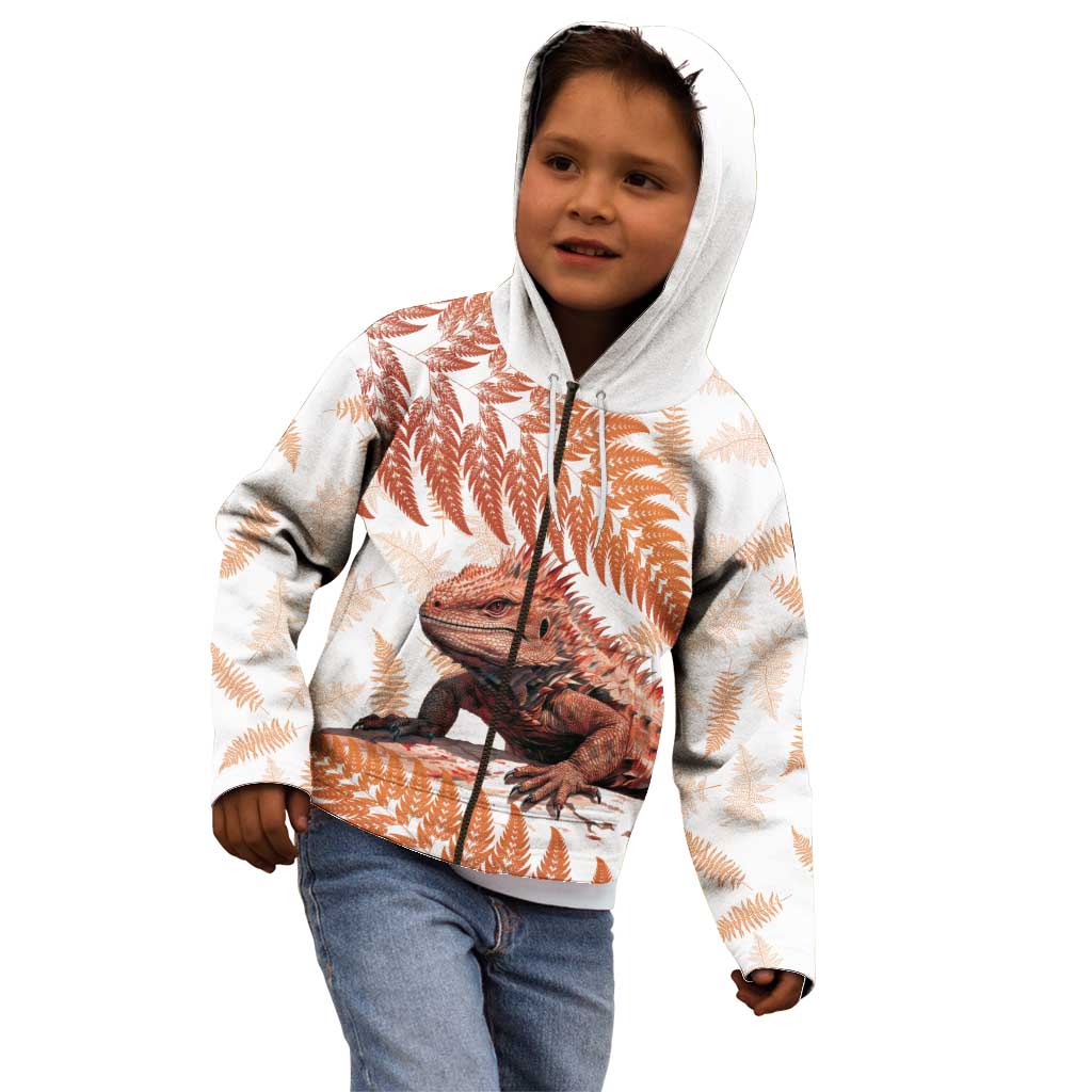 Red New Zealand Tuatara Kid Hoodie Aotearoa Sphenodon Punctatus Silver Fern LT14 - Polynesian Pride