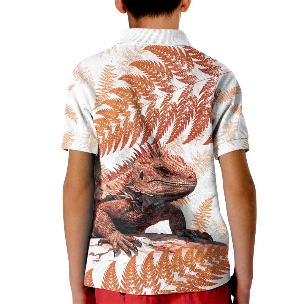 Red New Zealand Tuatara Kid Polo Shirt Aotearoa Sphenodon Punctatus Silver Fern LT14 - Polynesian Pride