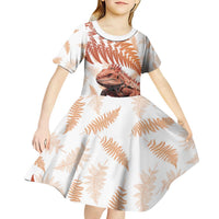 Red New Zealand Tuatara Kid Short Sleeve Dress Aotearoa Sphenodon Punctatus Silver Fern LT14 - Polynesian Pride