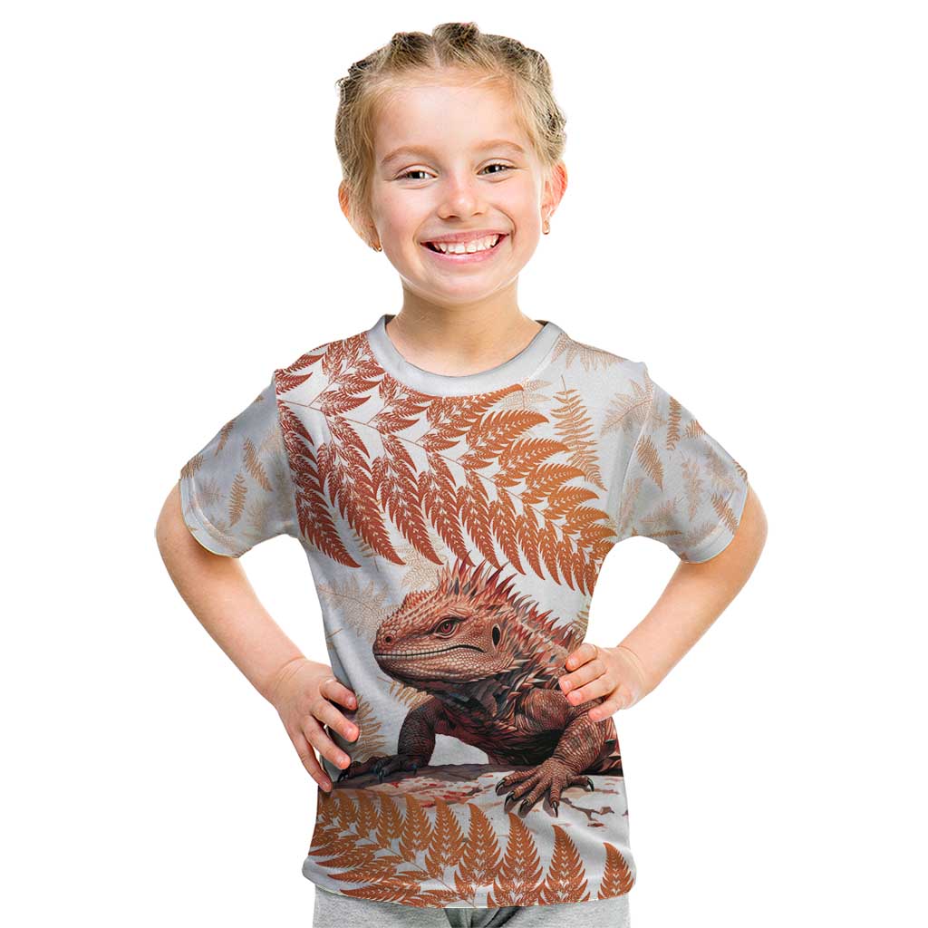 Red New Zealand Tuatara Kid T Shirt Aotearoa Sphenodon Punctatus Silver Fern LT14 Red - Polynesian Pride