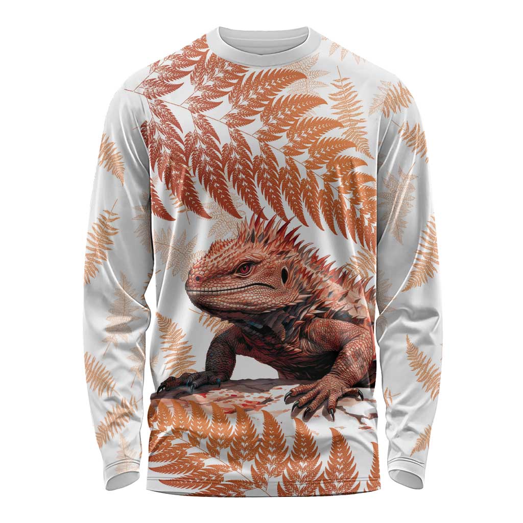 Red New Zealand Tuatara Long Sleeve Shirt Aotearoa Sphenodon Punctatus Silver Fern LT14 Unisex Red - Polynesian Pride