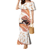 Red New Zealand Tuatara Mermaid Dress Aotearoa Sphenodon Punctatus Silver Fern LT14 Women Red - Polynesian Pride