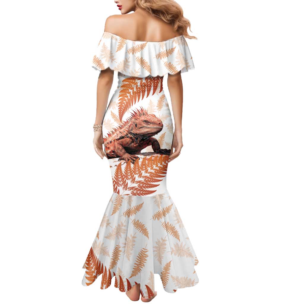 Red New Zealand Tuatara Mermaid Dress Aotearoa Sphenodon Punctatus Silver Fern LT14 - Polynesian Pride