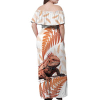 Red New Zealand Tuatara Off Shoulder Maxi Dress Aotearoa Sphenodon Punctatus Silver Fern LT14 - Polynesian Pride