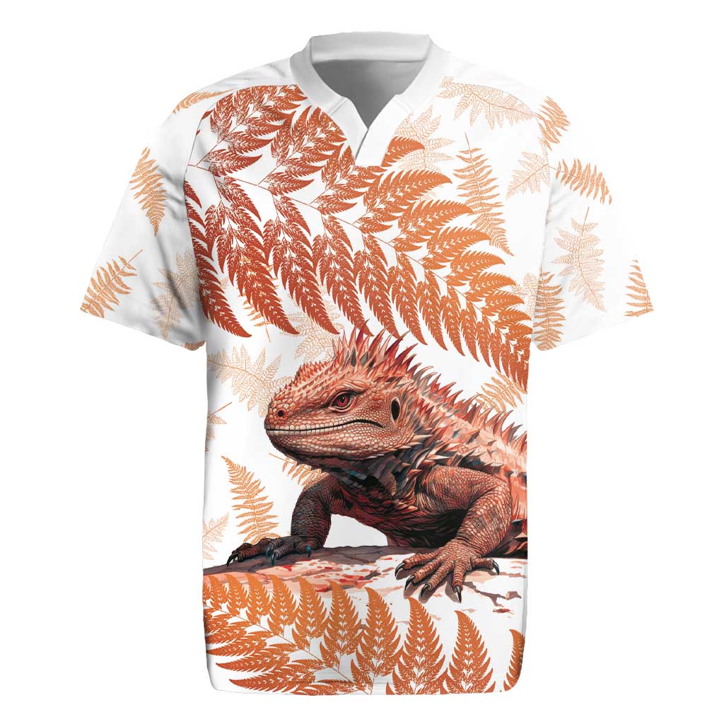 Red New Zealand Tuatara Rugby Jersey Aotearoa Sphenodon Punctatus Silver Fern