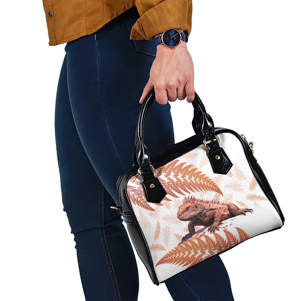 Red New Zealand Tuatara Shoulder Handbag Aotearoa Sphenodon Punctatus Silver Fern LT14 - Polynesian Pride