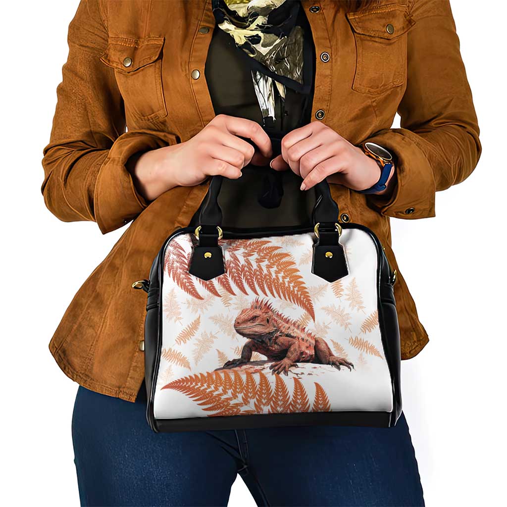 Red New Zealand Tuatara Shoulder Handbag Aotearoa Sphenodon Punctatus Silver Fern LT14 - Polynesian Pride
