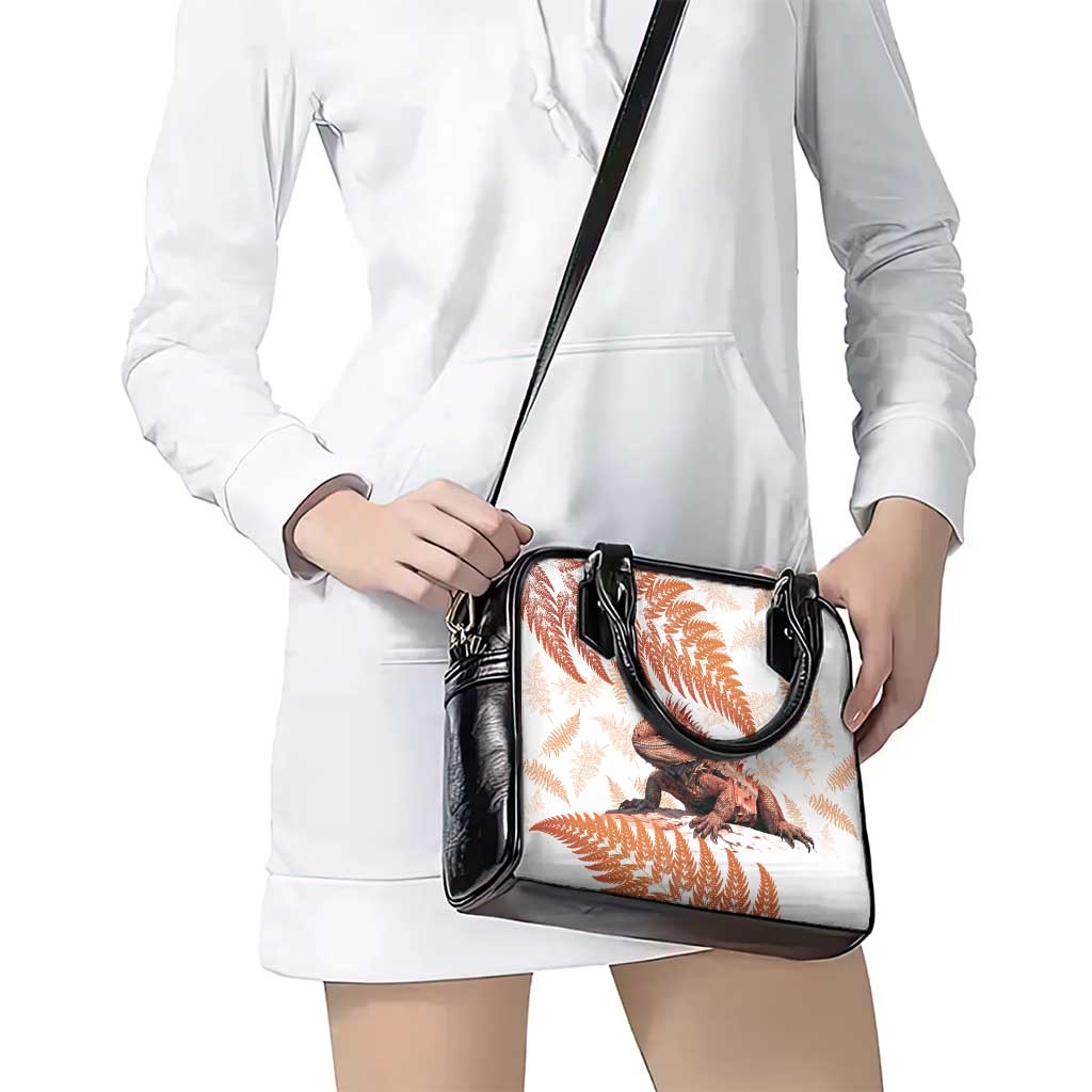 Red New Zealand Tuatara Shoulder Handbag Aotearoa Sphenodon Punctatus Silver Fern LT14 - Polynesian Pride