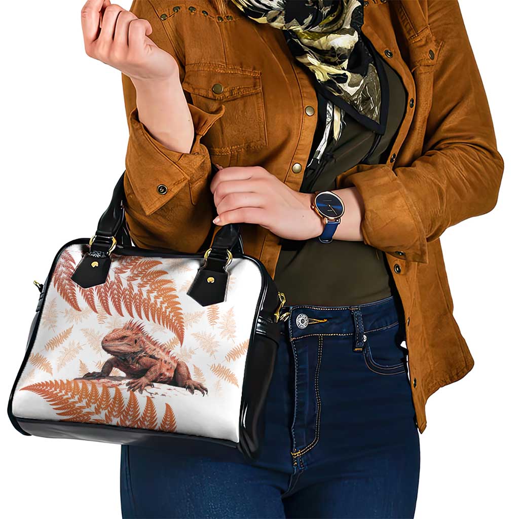 Red New Zealand Tuatara Shoulder Handbag Aotearoa Sphenodon Punctatus Silver Fern LT14 - Polynesian Pride