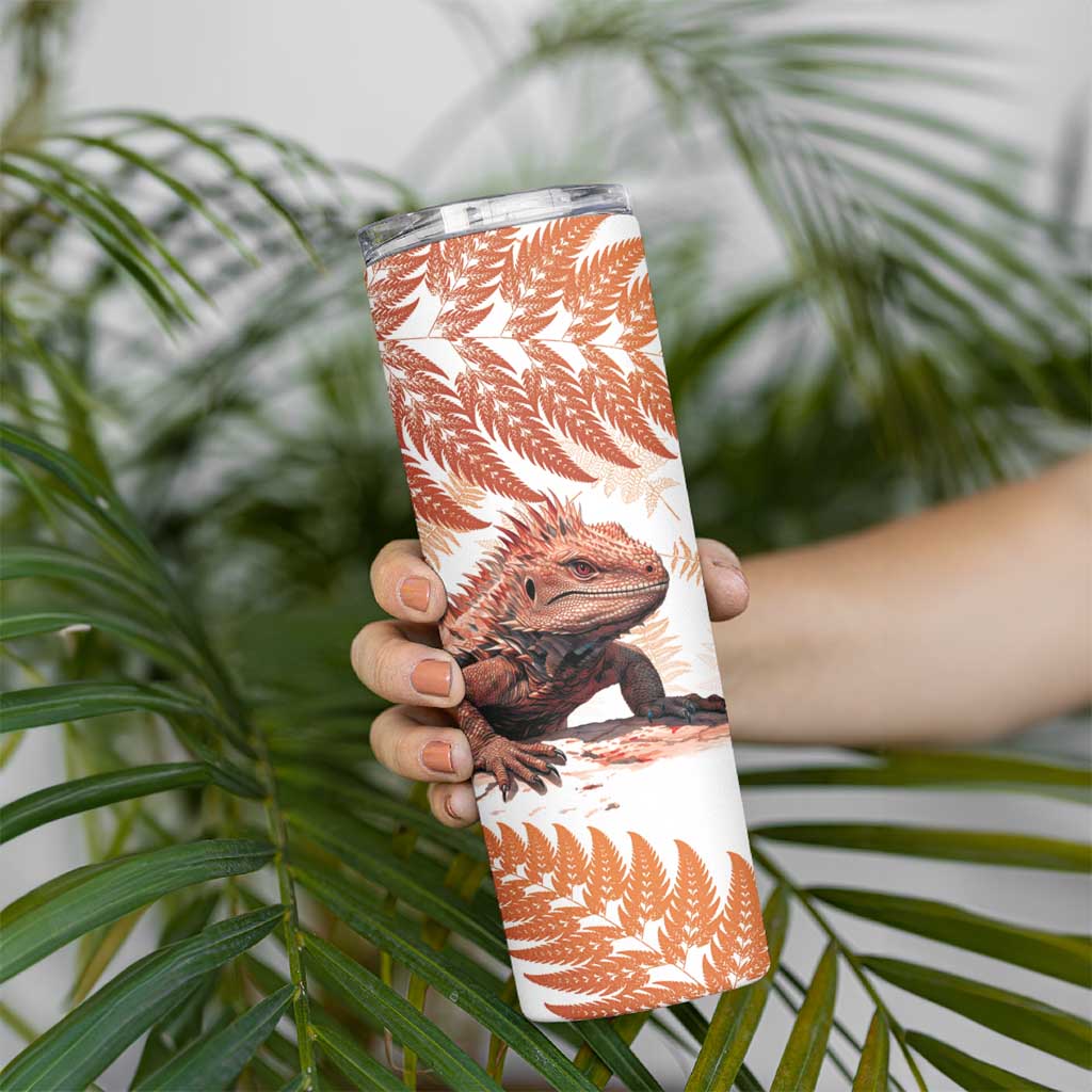 Red New Zealand Tuatara Skinny Tumbler Aotearoa Sphenodon Punctatus Silver Fern LT14 - Polynesian Pride