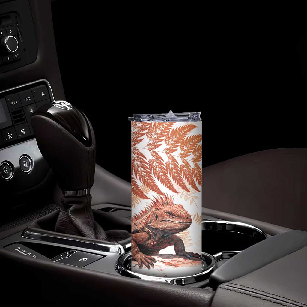 Red New Zealand Tuatara Skinny Tumbler Aotearoa Sphenodon Punctatus Silver Fern LT14 - Polynesian Pride