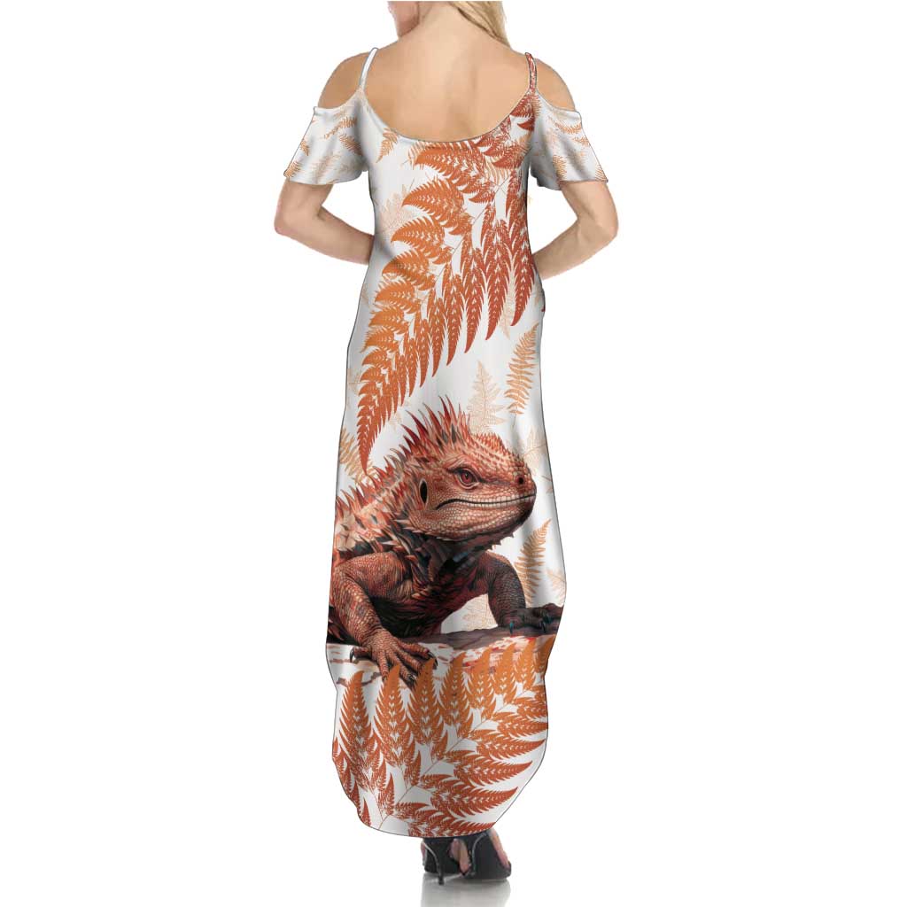 Red New Zealand Tuatara Summer Maxi Dress Aotearoa Sphenodon Punctatus Silver Fern LT14 - Polynesian Pride