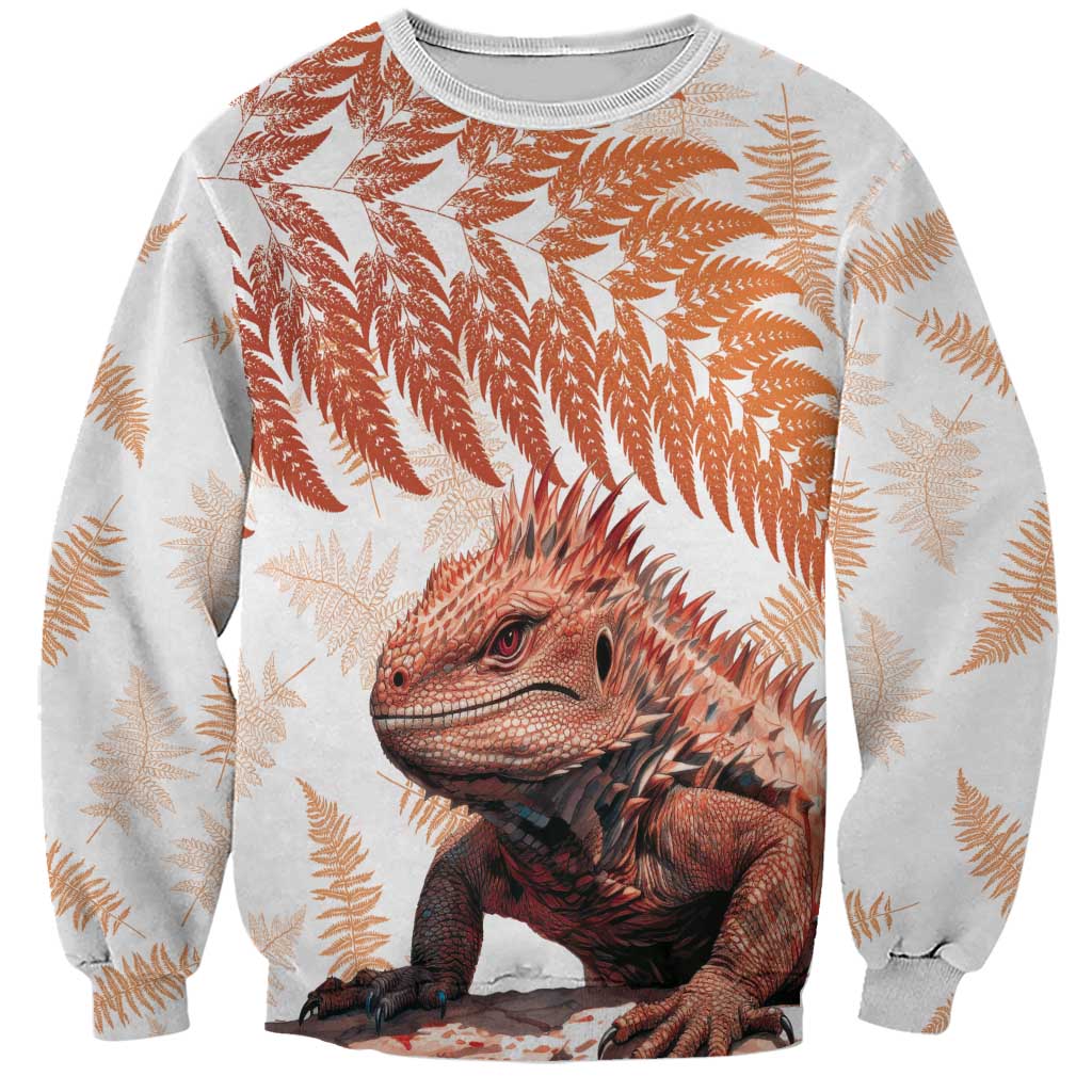 Red New Zealand Tuatara Sweatshirt Aotearoa Sphenodon Punctatus Silver Fern LT14 Unisex Red - Polynesian Pride