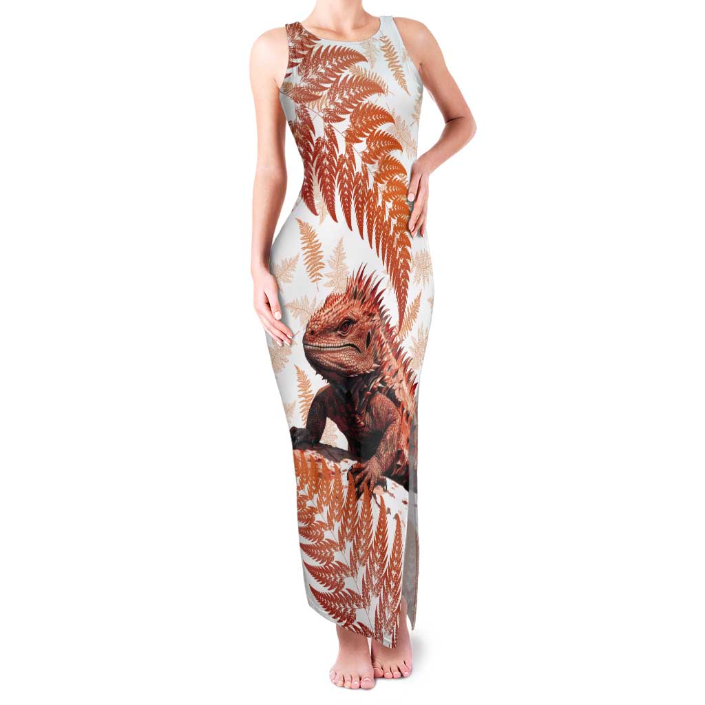 Red New Zealand Tuatara Tank Maxi Dress Aotearoa Sphenodon Punctatus Silver Fern LT14 Women Red - Polynesian Pride