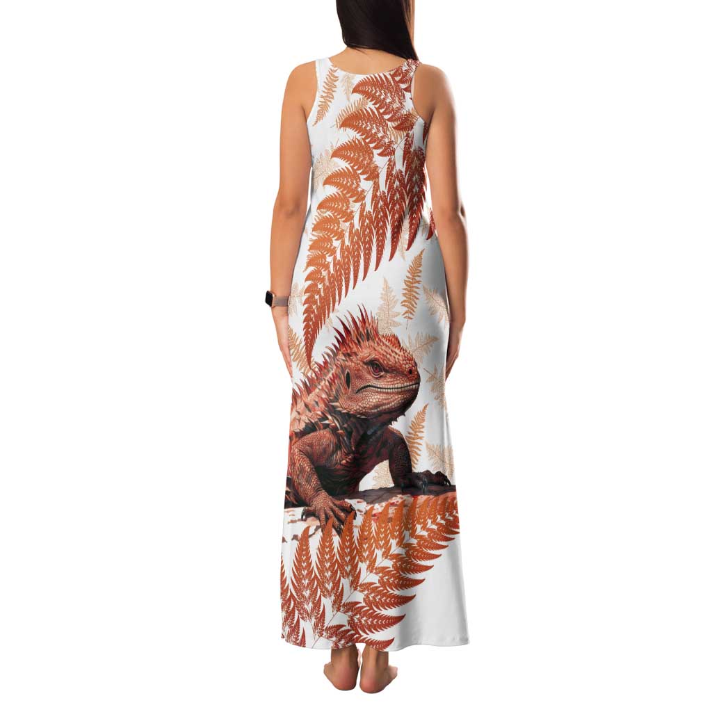 Red New Zealand Tuatara Tank Maxi Dress Aotearoa Sphenodon Punctatus Silver Fern LT14 - Polynesian Pride