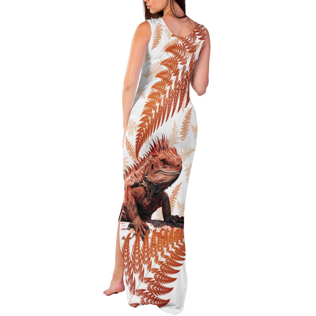 Red New Zealand Tuatara Tank Maxi Dress Aotearoa Sphenodon Punctatus Silver Fern LT14 - Polynesian Pride