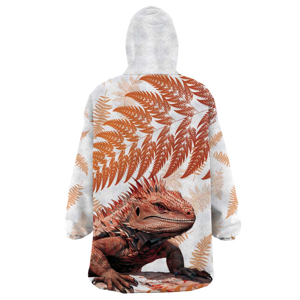 Red New Zealand Tuatara Wearable Blanket Hoodie Aotearoa Sphenodon Punctatus Silver Fern LT14 - Polynesian Pride