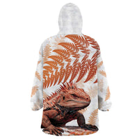 Red New Zealand Tuatara Wearable Blanket Hoodie Aotearoa Sphenodon Punctatus Silver Fern LT14 - Polynesian Pride
