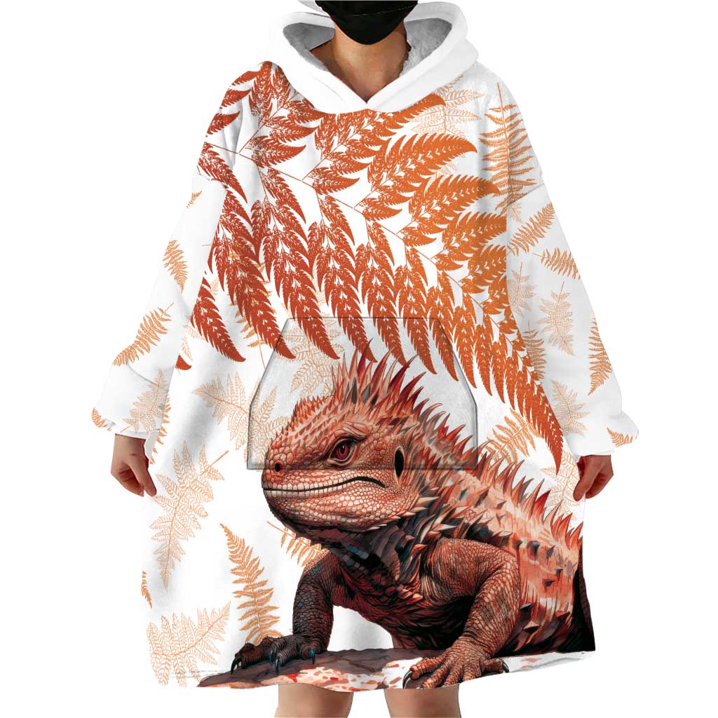 Red New Zealand Tuatara Wearable Blanket Hoodie Aotearoa Sphenodon Punctatus Silver Fern LT14 - Polynesian Pride
