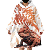 Red New Zealand Tuatara Wearable Blanket Hoodie Aotearoa Sphenodon Punctatus Silver Fern LT14 - Polynesian Pride