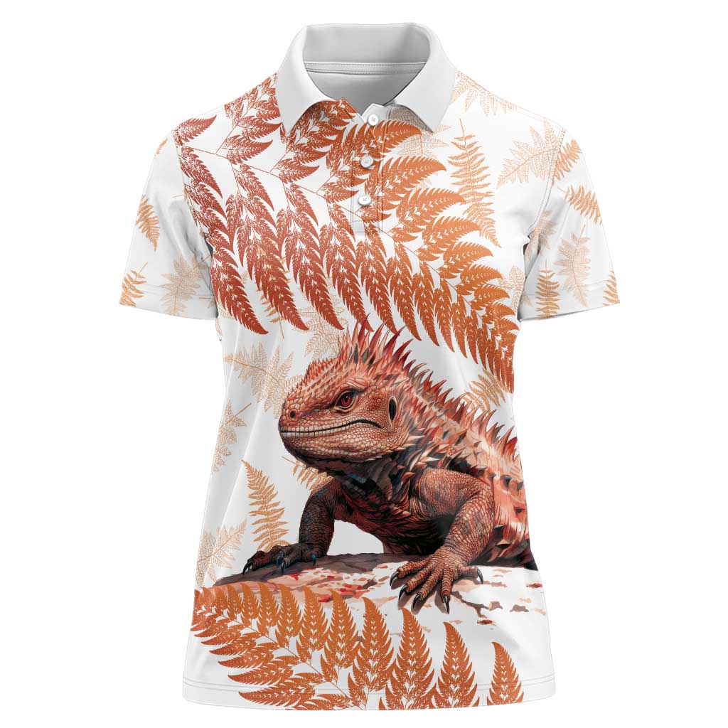 Red New Zealand Tuatara Women Polo Shirt Aotearoa Sphenodon Punctatus Silver Fern LT14 Female Red - Polynesian Pride