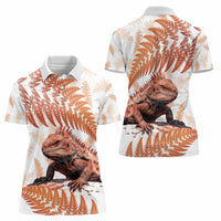 Red New Zealand Tuatara Women Polo Shirt Aotearoa Sphenodon Punctatus Silver Fern LT14 - Polynesian Pride