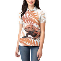 Red New Zealand Tuatara Women Polo Shirt Aotearoa Sphenodon Punctatus Silver Fern LT14 - Polynesian Pride