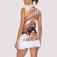 Red New Zealand Tuatara Women Sleeveless Polo Shirt Aotearoa Sphenodon Punctatus Silver Fern LT14 - Polynesian Pride