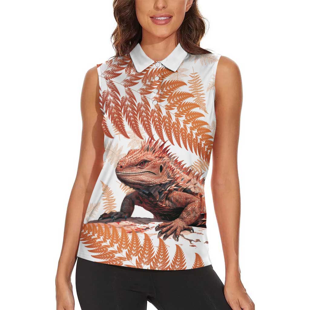 Red New Zealand Tuatara Women Sleeveless Polo Shirt Aotearoa Sphenodon Punctatus Silver Fern LT14 - Polynesian Pride