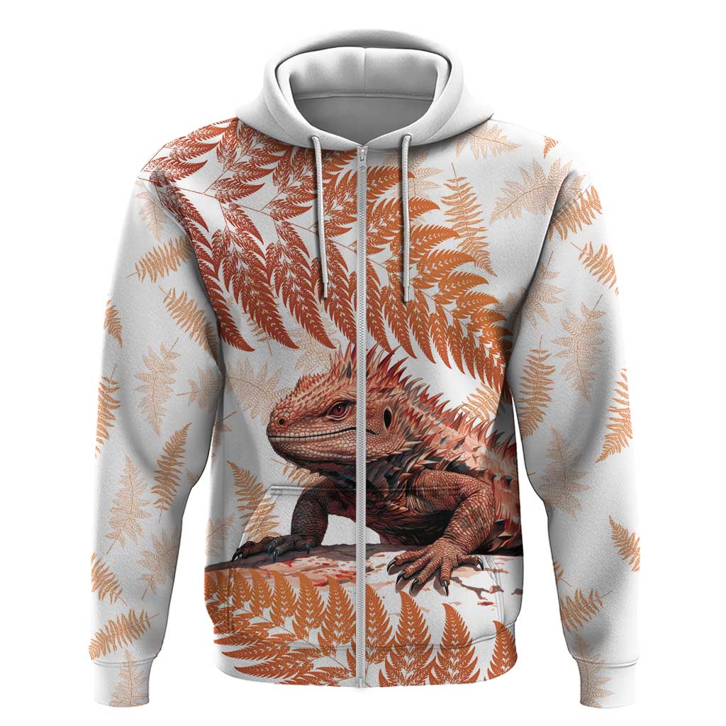 Red New Zealand Tuatara Zip Hoodie Aotearoa Sphenodon Punctatus Silver Fern LT14 Zip Hoodie Red - Polynesian Pride