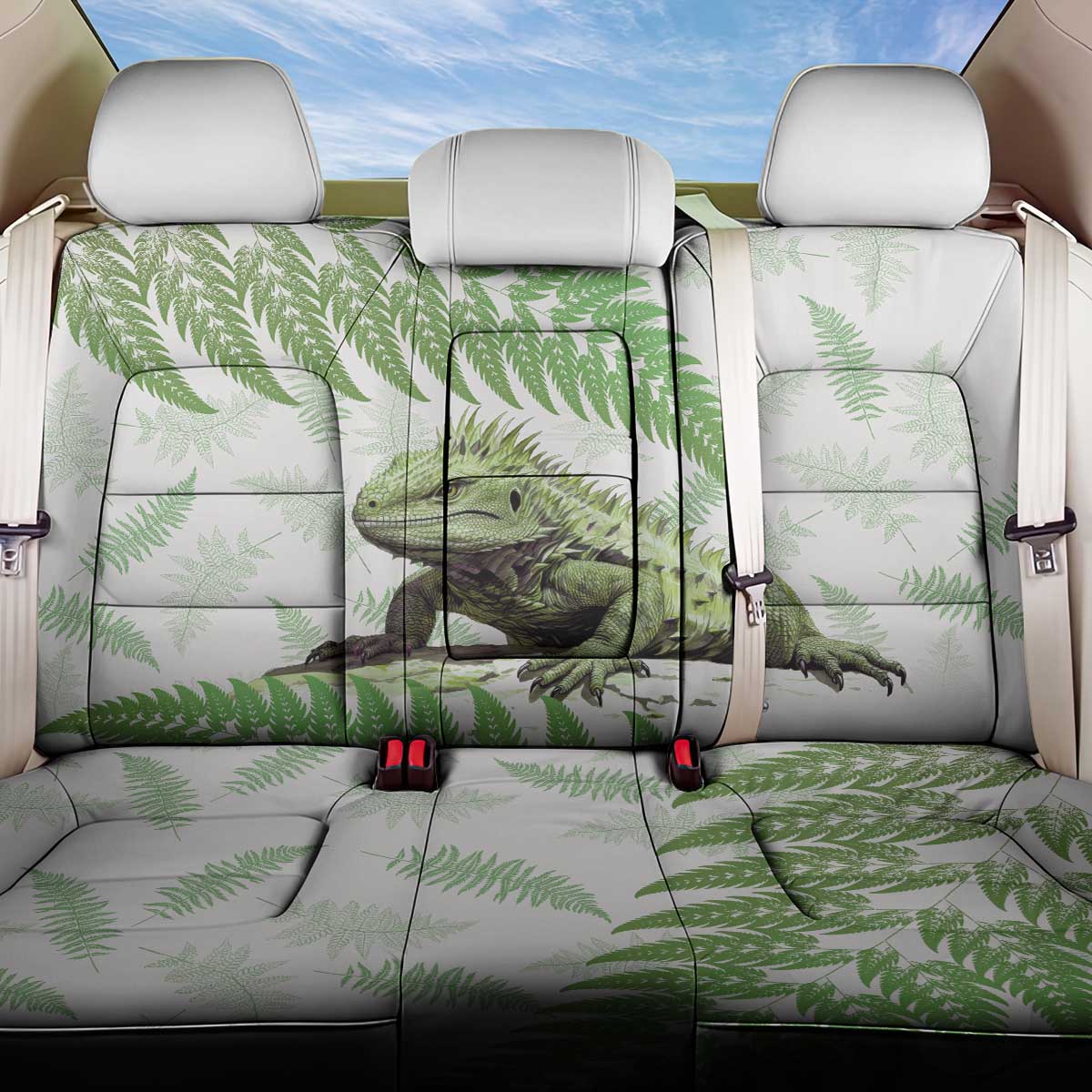 Green New Zealand Tuatara Back Car Seat Cover Aotearoa Sphenodon Punctatus Silver Fern LT14 One Size Green - Polynesian Pride