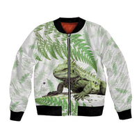 Green New Zealand Tuatara Bomber Jacket Aotearoa Sphenodon Punctatus Silver Fern LT14 Unisex Green - Polynesian Pride