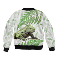 Green New Zealand Tuatara Bomber Jacket Aotearoa Sphenodon Punctatus Silver Fern LT14 - Polynesian Pride