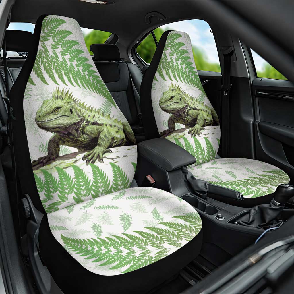 Green New Zealand Tuatara Car Seat Cover Aotearoa Sphenodon Punctatus Silver Fern LT14 One Size Green - Polynesian Pride