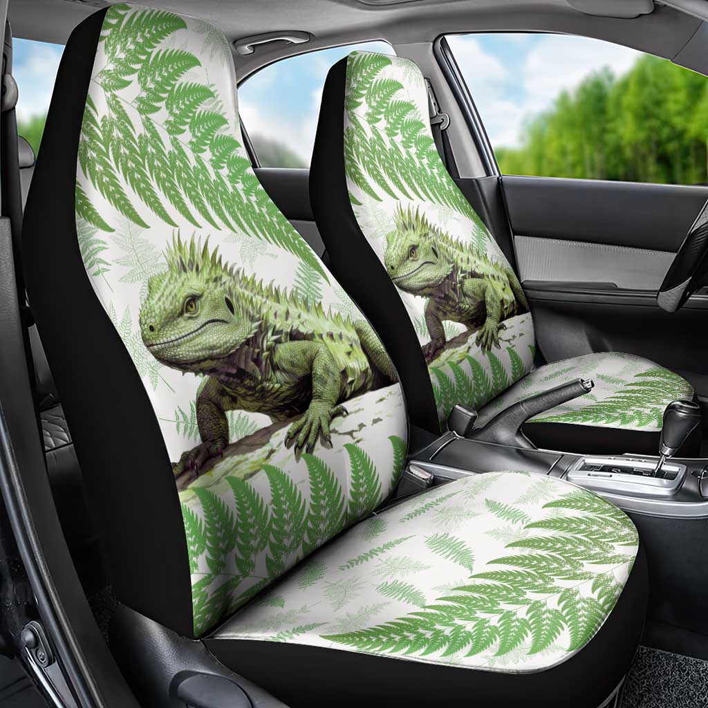 Green New Zealand Tuatara Car Seat Cover Aotearoa Sphenodon Punctatus Silver Fern LT14 - Polynesian Pride