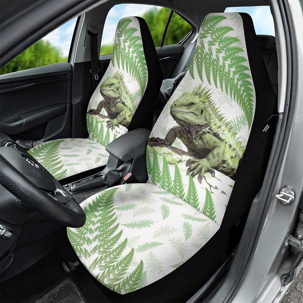 Green New Zealand Tuatara Car Seat Cover Aotearoa Sphenodon Punctatus Silver Fern LT14 - Polynesian Pride