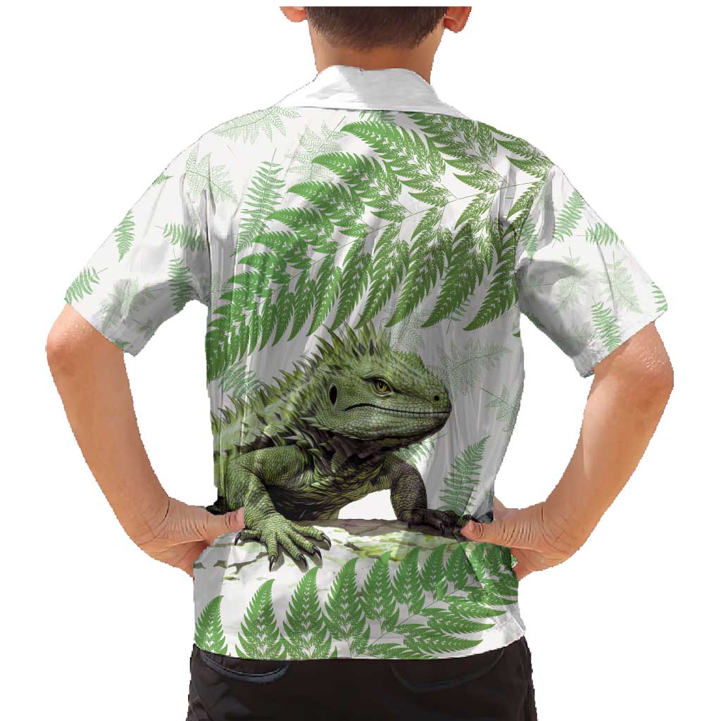 Green New Zealand Tuatara Family Matching Mermaid Dress and Hawaiian Shirt Aotearoa Sphenodon Punctatus Silver Fern LT14 - Polynesian Pride