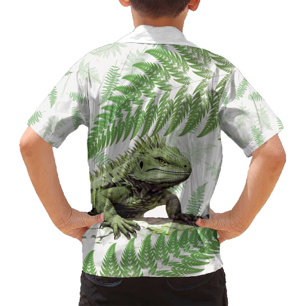 Green New Zealand Tuatara Family Matching Off Shoulder Maxi Dress and Hawaiian Shirt Aotearoa Sphenodon Punctatus Silver Fern LT14 - Polynesian Pride