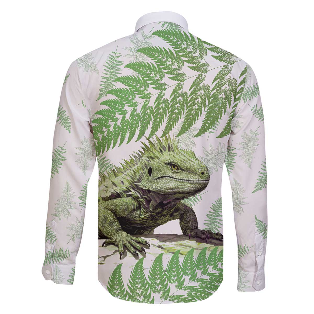 Green New Zealand Tuatara Family Matching Off Shoulder Short Dress and Hawaiian Shirt Aotearoa Sphenodon Punctatus Silver Fern LT14 - Polynesian Pride