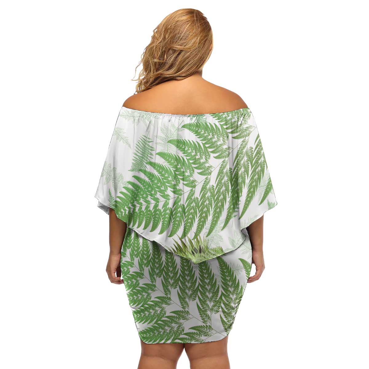 Green New Zealand Tuatara Family Matching Off Shoulder Short Dress and Hawaiian Shirt Aotearoa Sphenodon Punctatus Silver Fern LT14 - Polynesian Pride