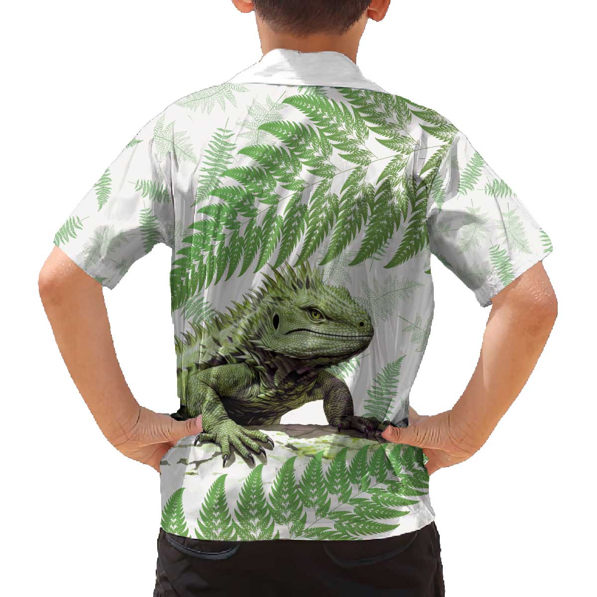 Green New Zealand Tuatara Family Matching Puletasi and Hawaiian Shirt Aotearoa Sphenodon Punctatus Silver Fern LT14 - Polynesian Pride