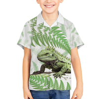Green New Zealand Tuatara Family Matching Puletasi and Hawaiian Shirt Aotearoa Sphenodon Punctatus Silver Fern LT14 Son's Shirt Green - Polynesian Pride