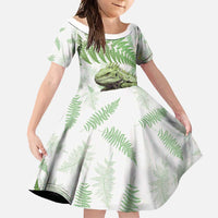 Green New Zealand Tuatara Family Matching Summer Maxi Dress and Hawaiian Shirt Aotearoa Sphenodon Punctatus Silver Fern LT14 Daughter's Dress Green - Polynesian Pride