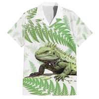 Green New Zealand Tuatara Family Matching Summer Maxi Dress and Hawaiian Shirt Aotearoa Sphenodon Punctatus Silver Fern LT14 Dad's Shirt - Short Sleeve Green - Polynesian Pride