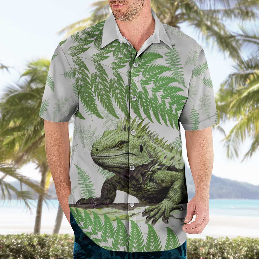 Green New Zealand Tuatara Hawaiian Shirt Aotearoa Sphenodon Punctatus Silver Fern LT14 - Polynesian Pride