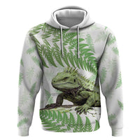 Green New Zealand Tuatara Hoodie Aotearoa Sphenodon Punctatus Silver Fern LT14 Pullover Hoodie Green - Polynesian Pride